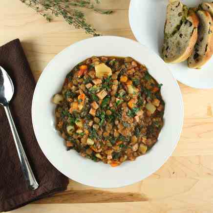 Lentil Stew with Ham and Greens