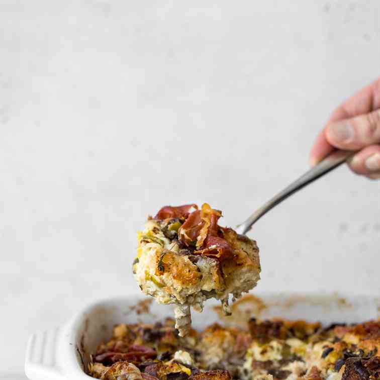 Mushroom and Leek Breakfast Strata