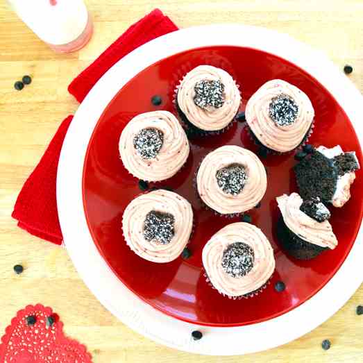 Double Chocolate Cupcakes Cherry Frosting