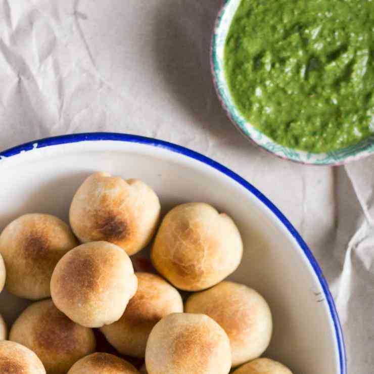 Baked pea kachori with coriander chutney