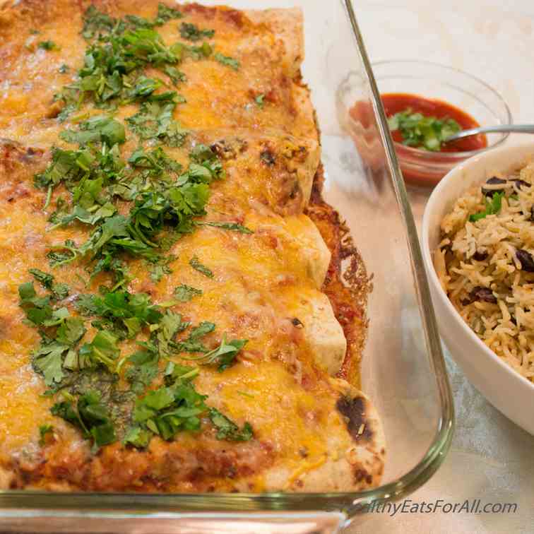 Bean Burrito Enchiladas with Mexican Rice