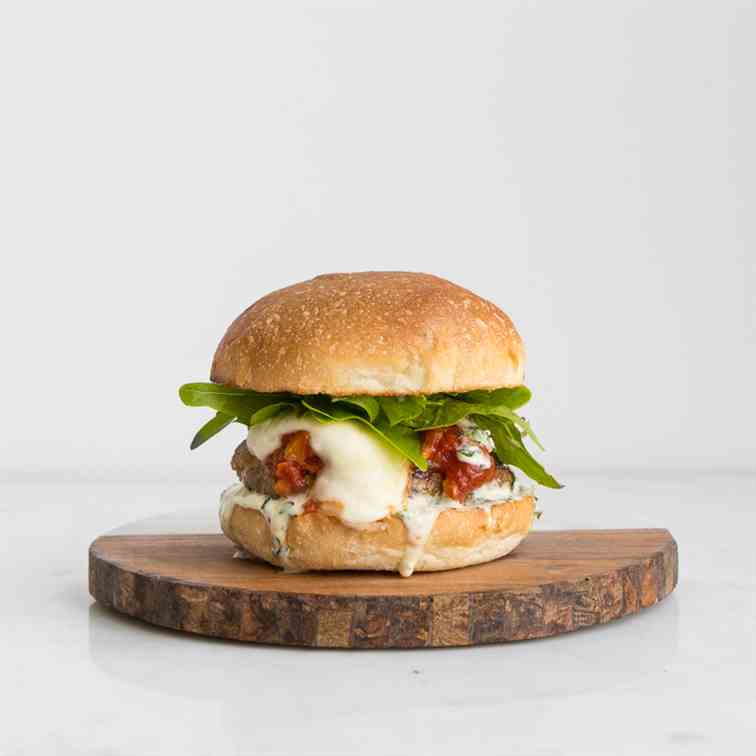 Parmigiana Pork Burgers with Basil Mayo