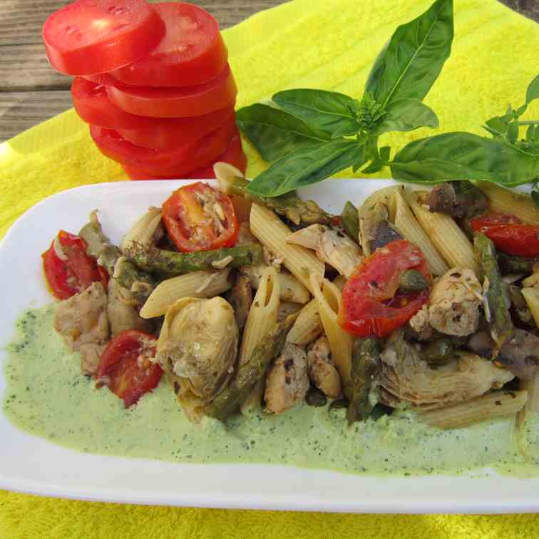 Penne Asparagus, and Artichoke Hearts