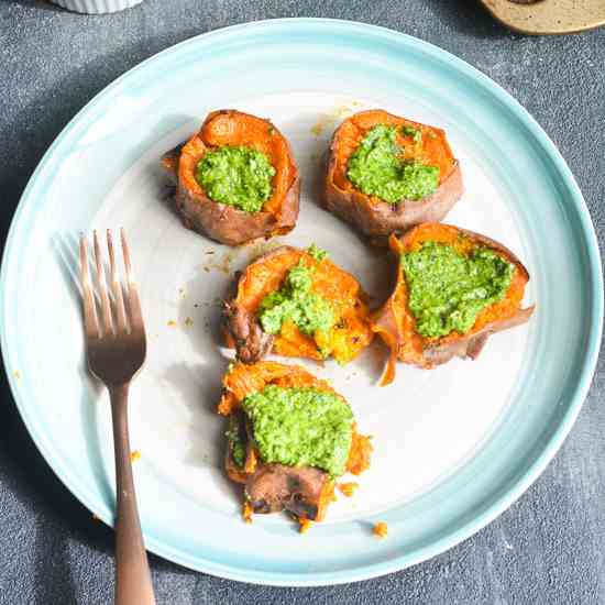 Smashed Sweet Potato with Homemade Garlic