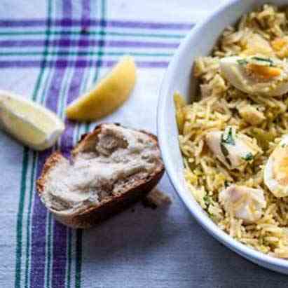 Kedgeree with boiled eggs