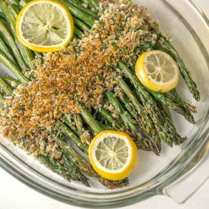 Asparagus with Crispy Bacon Panko Topping