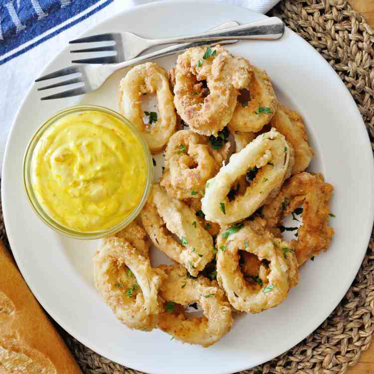 FRIED CALAMARI With Cheat SAFFRON AIOLI