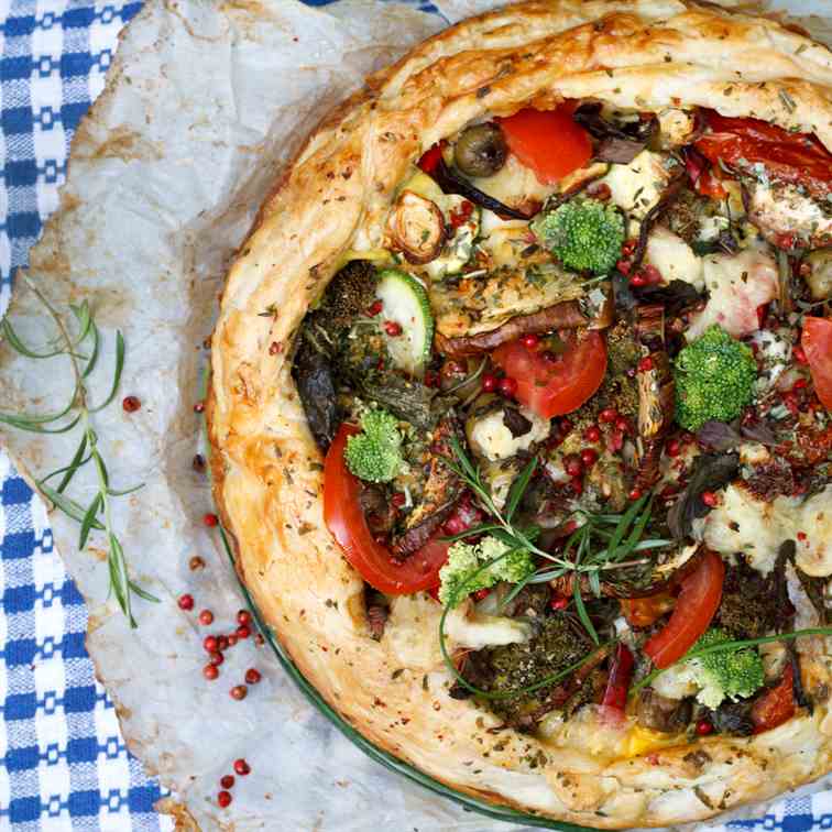 Vegetables and herbs rustic tart