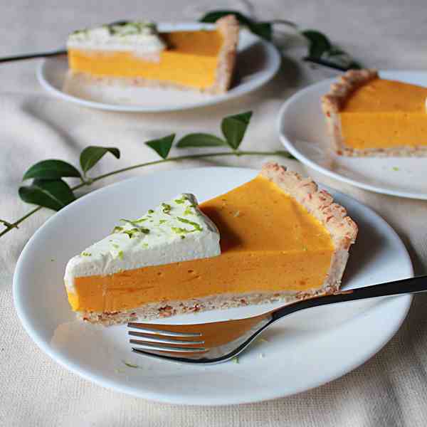 Mango lime cream tart with coconut crust