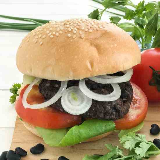 Black Bean Burger with Wild Mushrooms, Bla