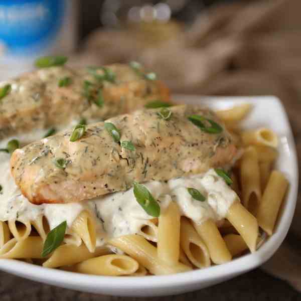 Mustard Dill Salmon Fillets With Pasta