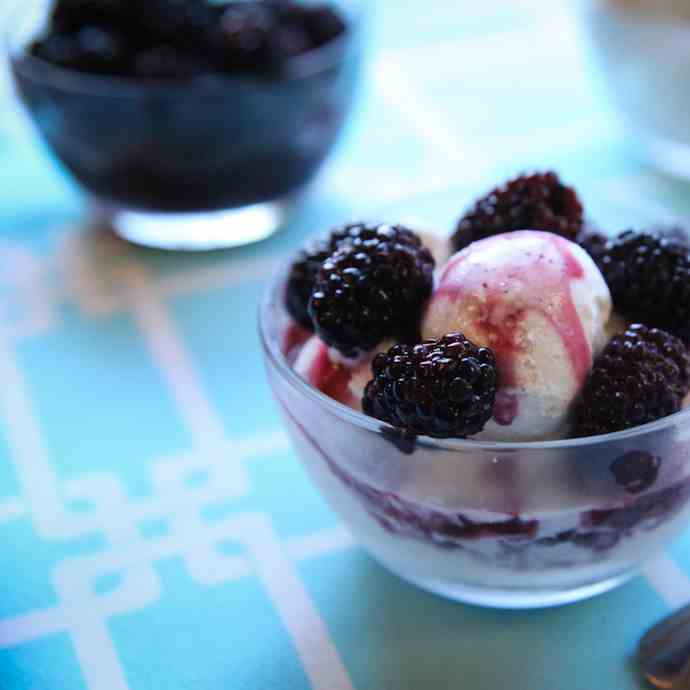 Blackberries in Port with Vanilla Ice Crea