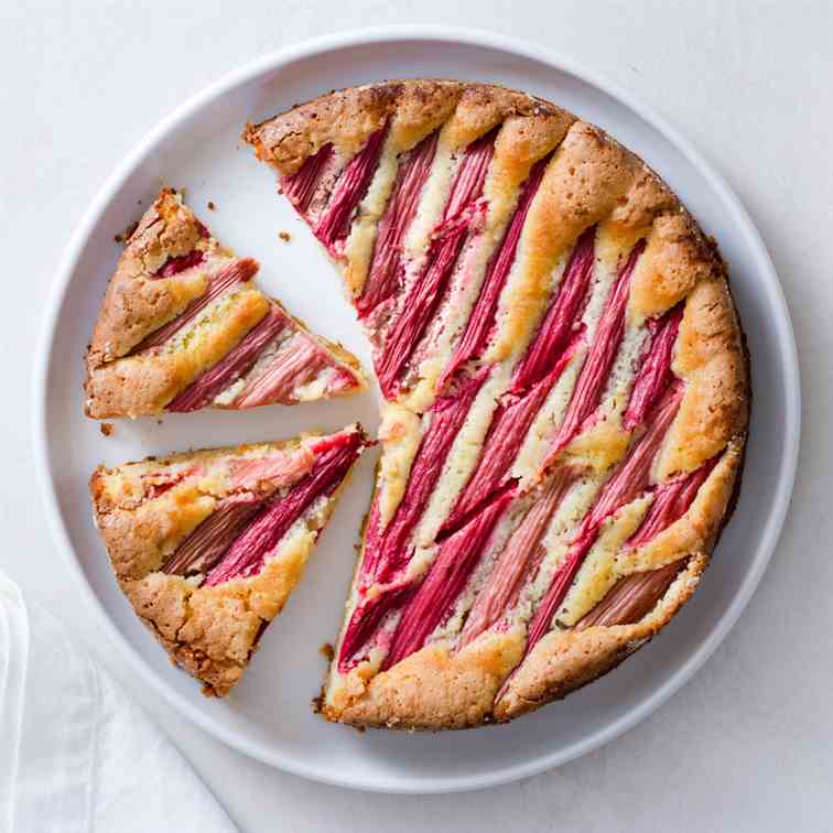 Lemon Rhubarb Custard Cake