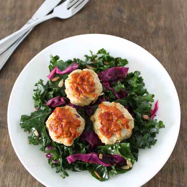 Chicken Meatballs with Kale Slaw