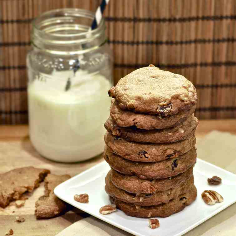 Malted Milk Pecan Raisin Cookies