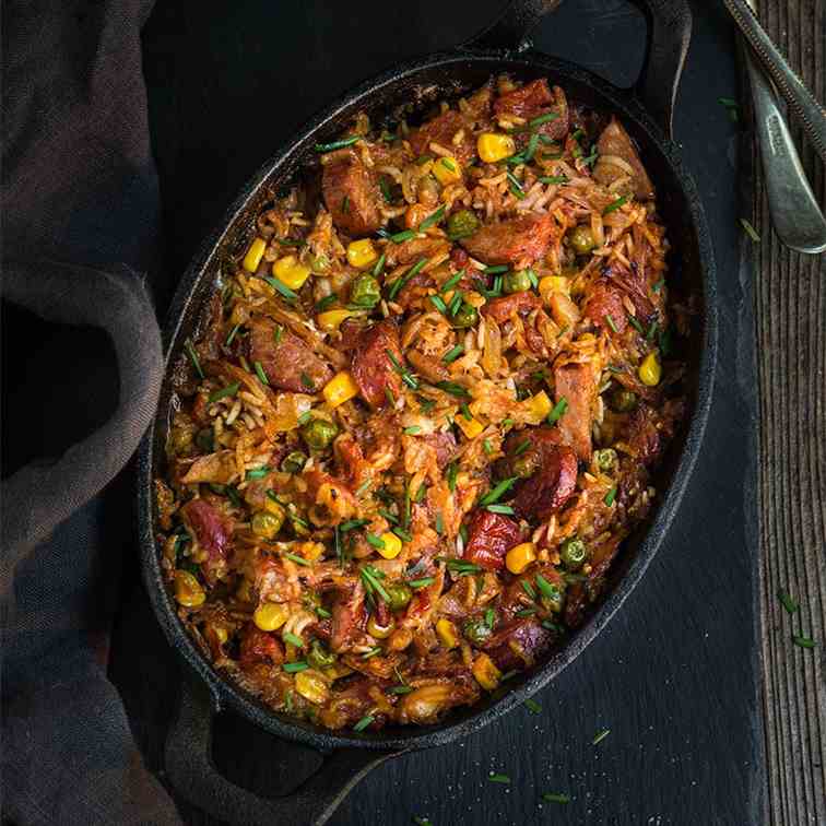 Quick - easy chicken sausage jambalaya