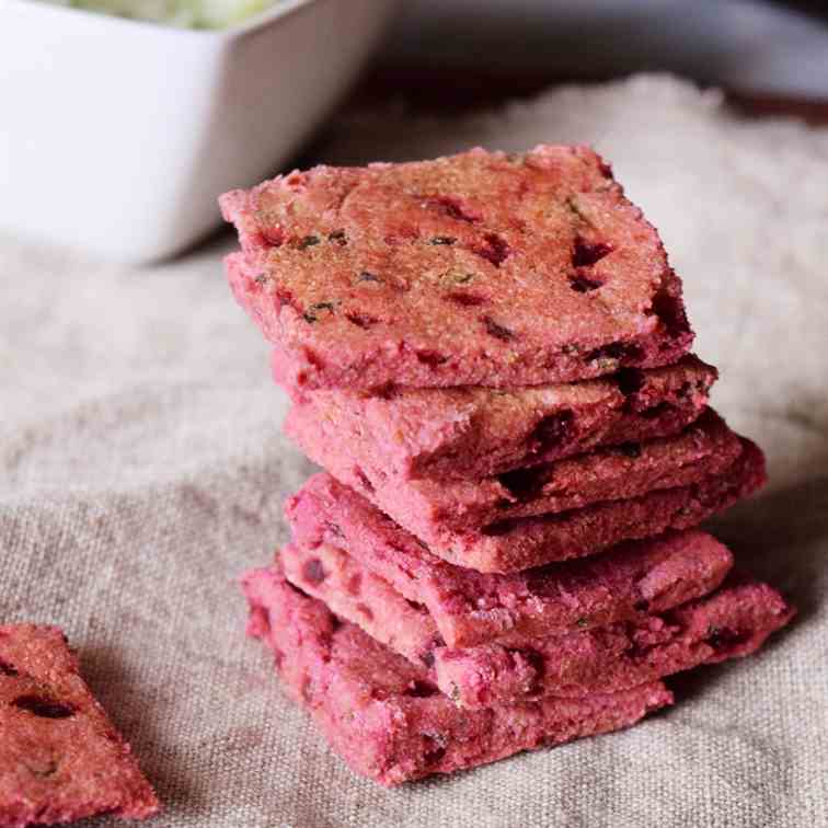 Roasted Beet Almond Rosemary Crackers