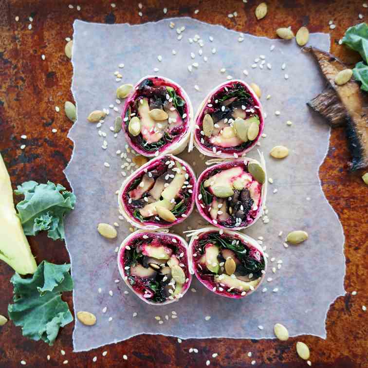 Kale Mushroom Sushi with Beet Hummus