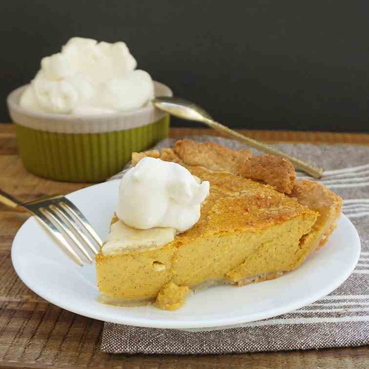 Pumpkin pie with maple bourbon cream