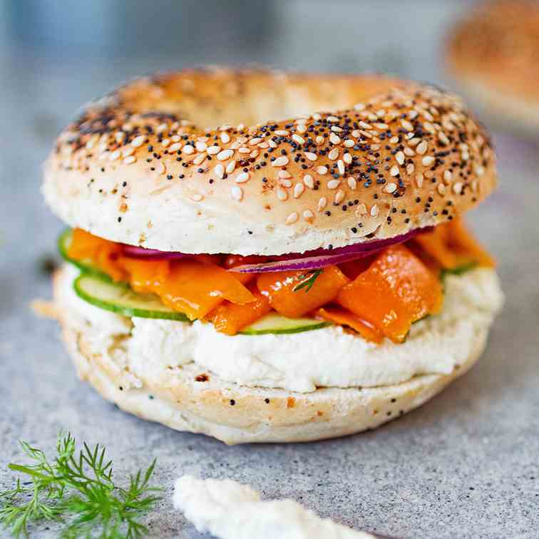 Vegan salmon - cream cheese bagel