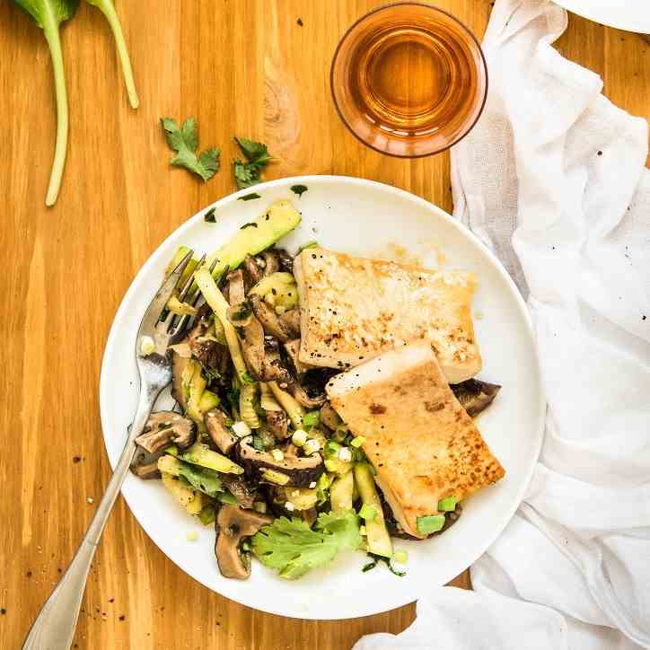 Mirin glazed tofu with shiitake