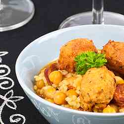 Chickpea and rice stew with bread fritters
