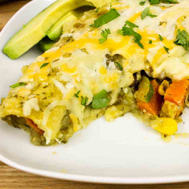 Roasted Tomatillo Veggie Enchiladas