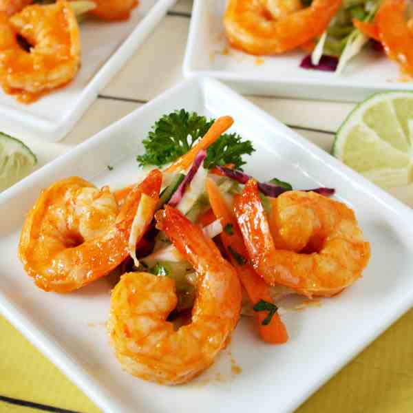 Sriracha Shrimp With Lime Cucumber Slaw