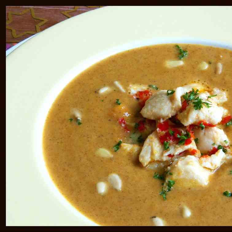 Pumpkin soup and spicy ginger chicken