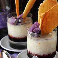 Currant, violet and coconut rice pudding