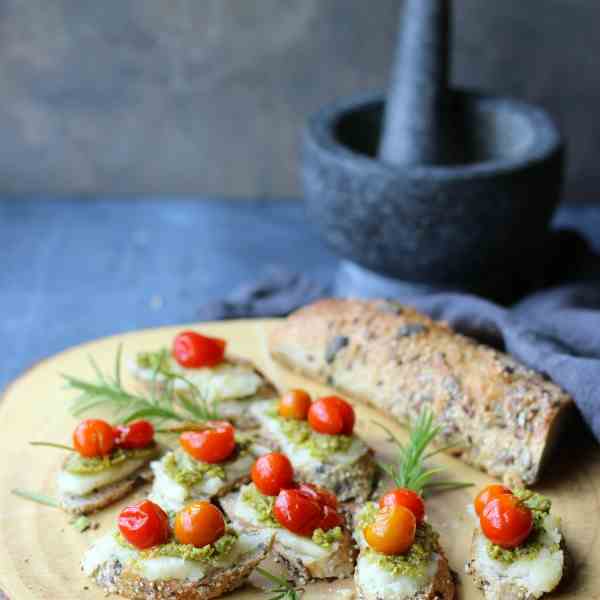 Pistachio and Yucca Crostini