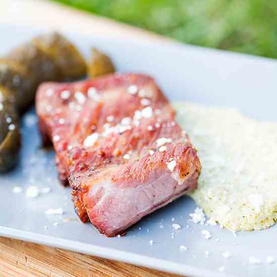 Pork chops with broccoli puree