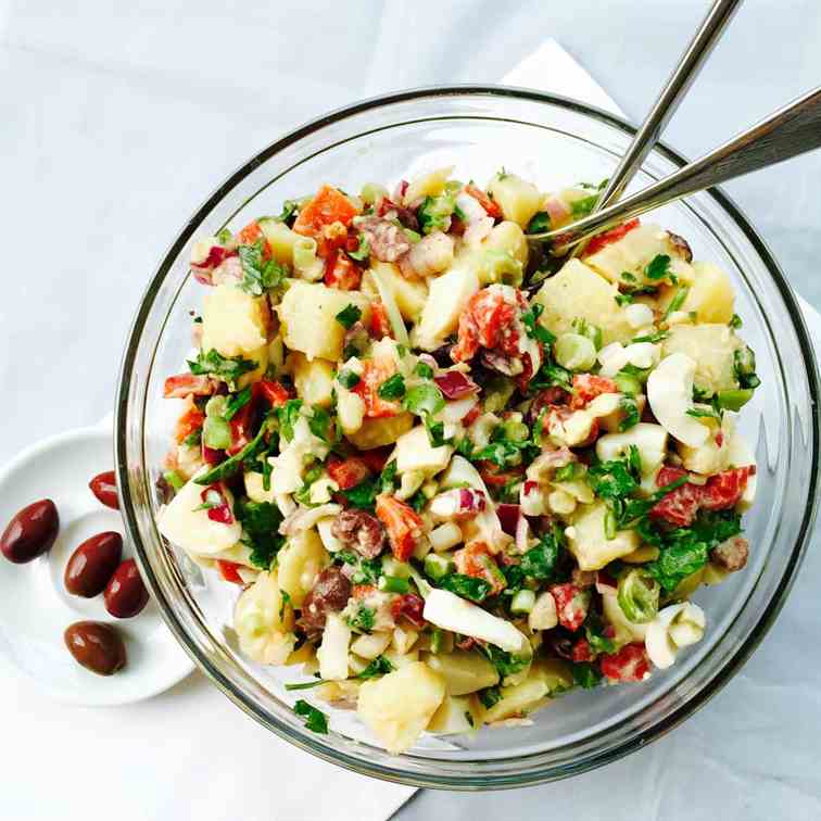 Mediterranean potato, egg and olive salad