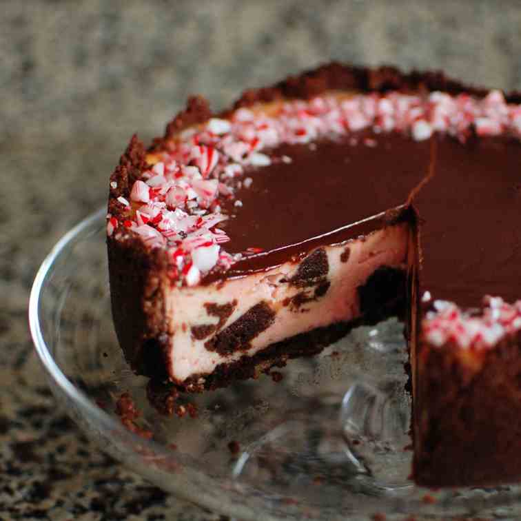 Peppermint Brownie Mosaic Cheesecake