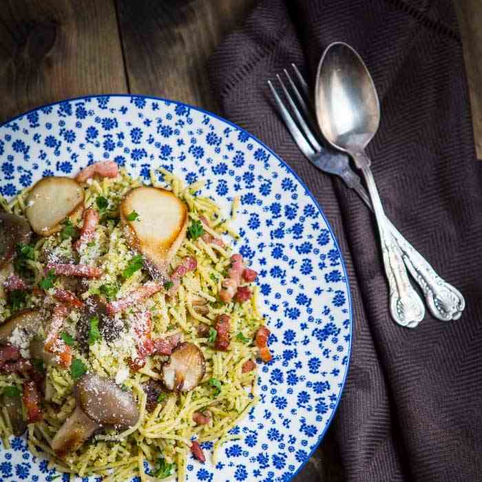 Mushroom - Bacon Spaghetti with Chestnut P