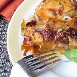 sweet potato, apple and bacon gratin