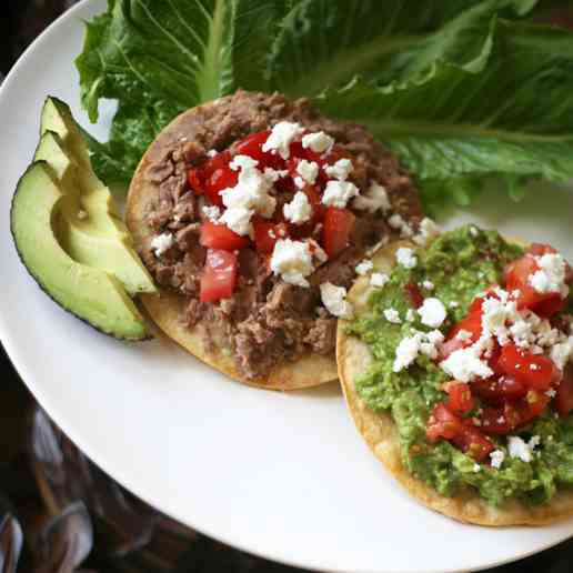 Refried Bean and Guacamole Tostadas