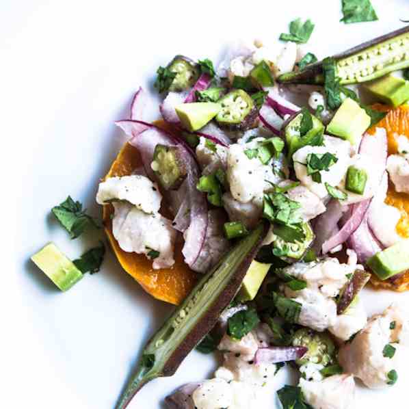 Ceviche with Sweet Potatoes and Okra