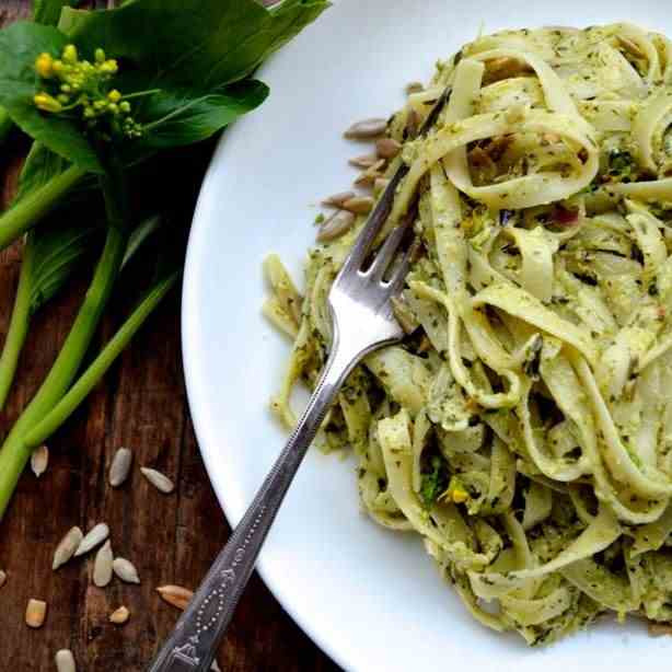 Creamy Roasted Choy Sum Pesto pasta