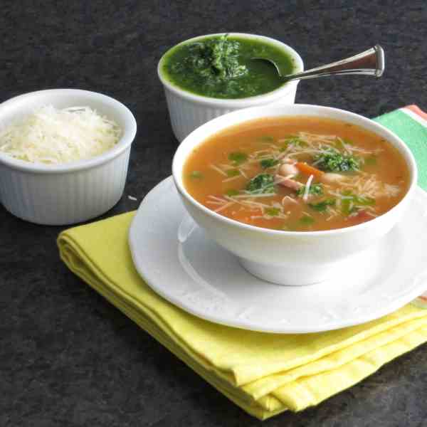 Ham and vegetable soup with pistou