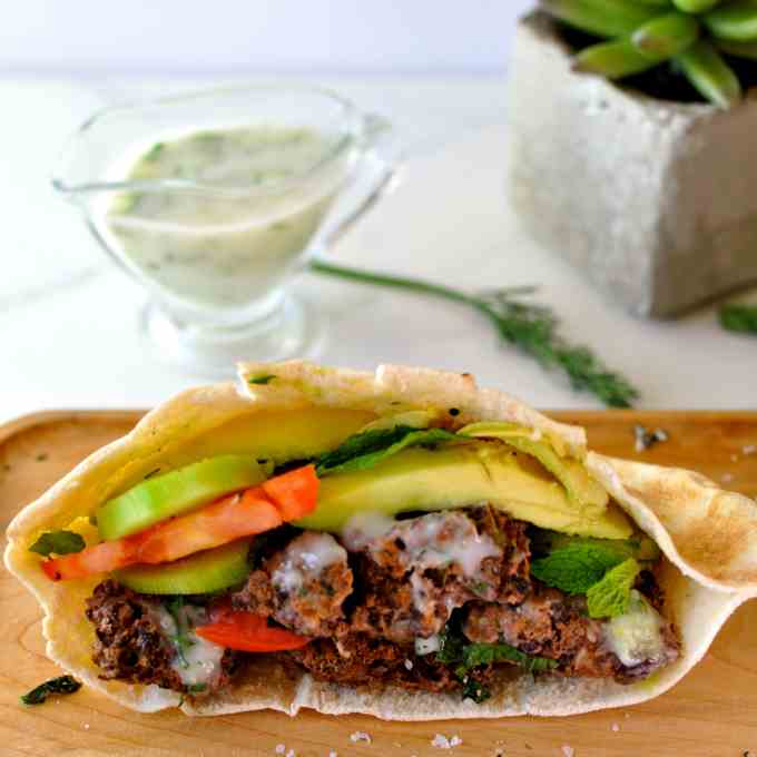 Healthy Vegan Burger with Cucumber Sauce