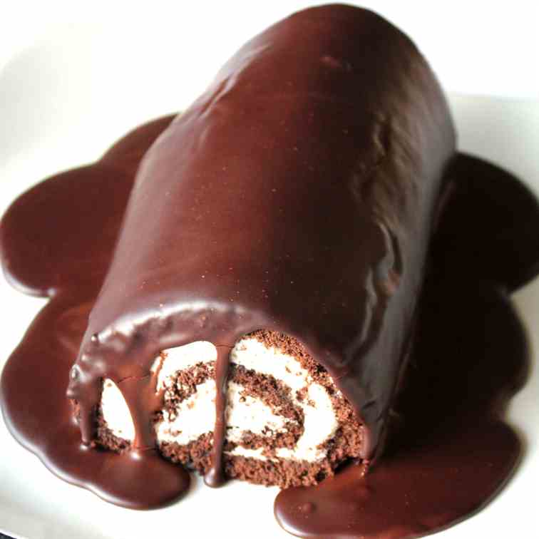 Chocolate Swiss Roll with Chocolate Ganach