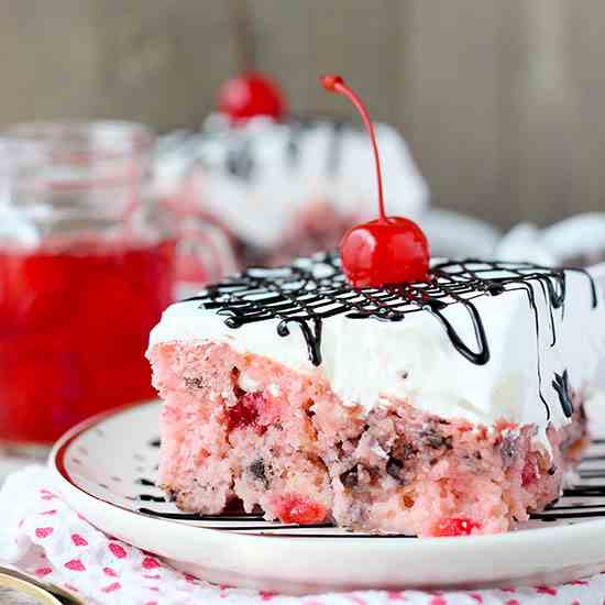 Cherry Chocolate Chip Poke Cake