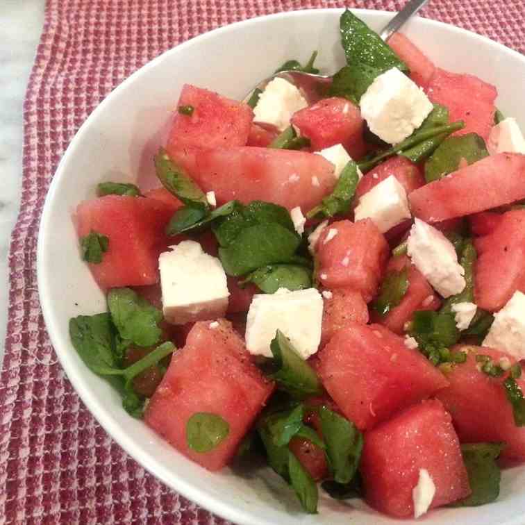 Watermelon With Watercress and Feta