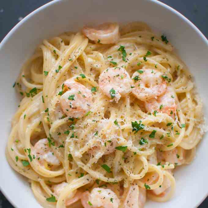 Creamy Lemon Shrimp Spaghetti