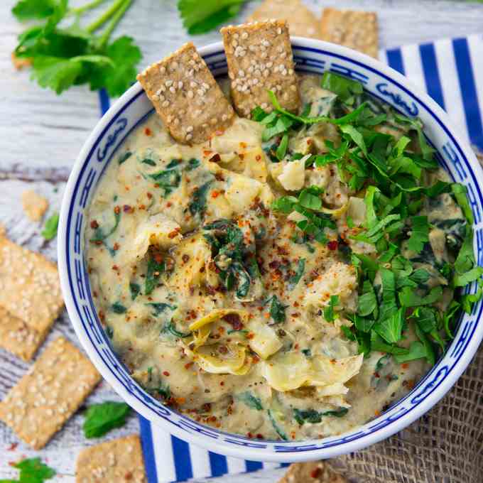 Vegan Spinach Dip with Artichokes