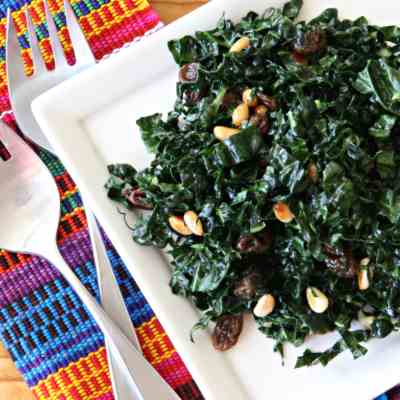 Raw Kale Salad with Raisins and Pine Nuts