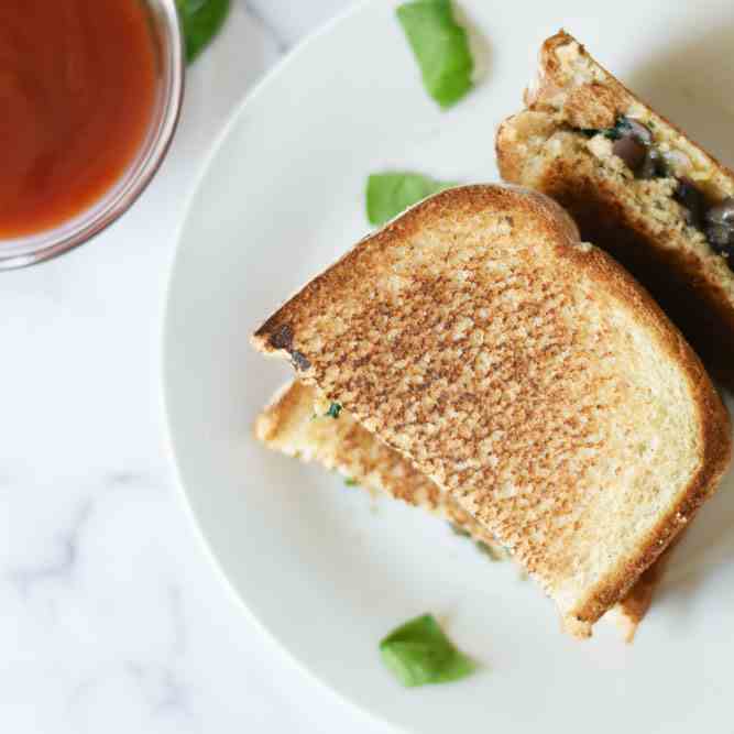 Vegan mushroom onion and spinach sandwich