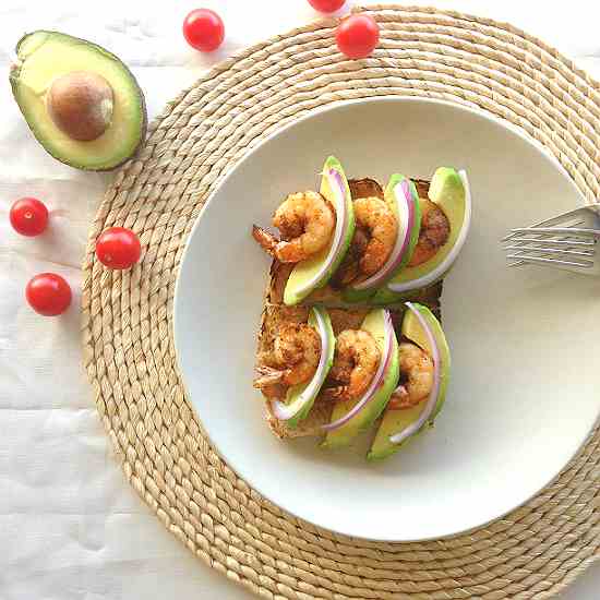 Shrimp and avocado toast