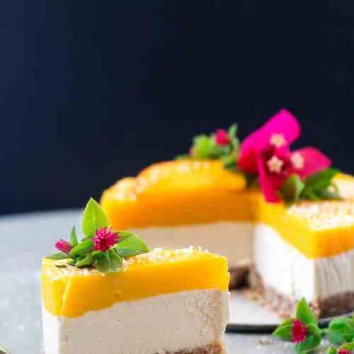 Vegan mango and ginger cheesecake